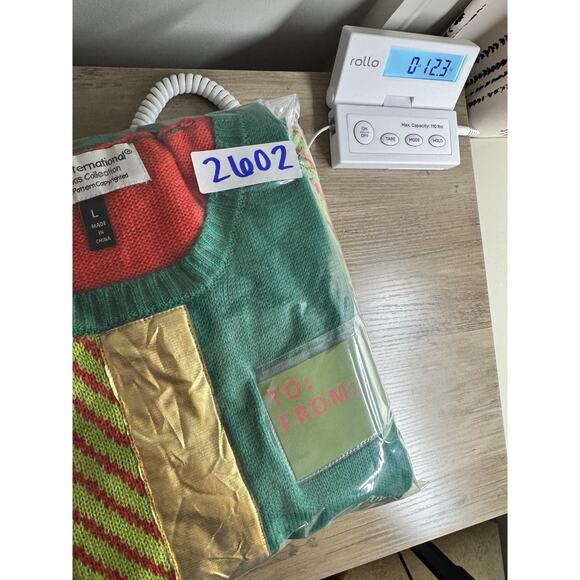 Tacky Christmas Sweater Womens L Gift Wrap Bow Red Green Gold Holiday NWT - Picture 7 of 9